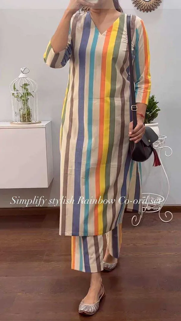Multicolor_Cotton_Blend_3/4_Sleeve_Co-Ord_Set__for_women